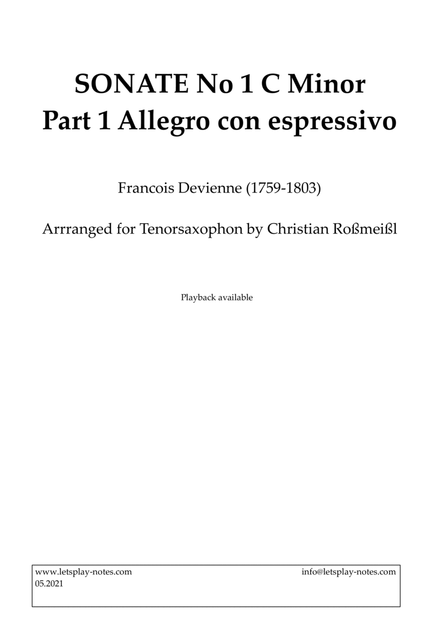 Devienne Sonata No 1 C Minor Part 1 Allegro (Tenorsaxophon) Tenor Saxophone scores gallery preview page 1