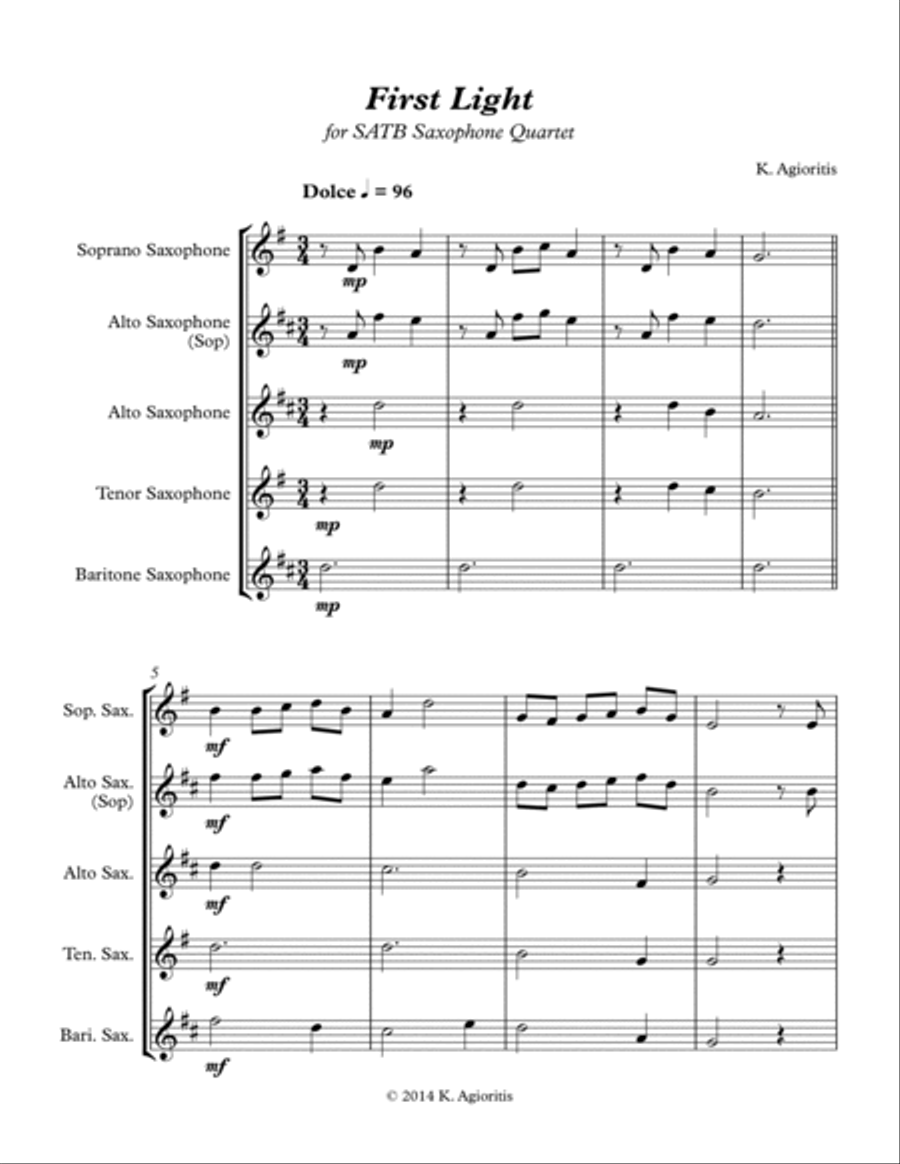 First Light - for Saxophone Quartet Saxophone Quartet scores gallery preview page 3
