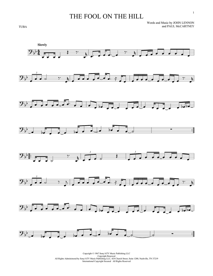 The Fool On The Hill The Fool On The Hill Tuba scores gallery preview page 1