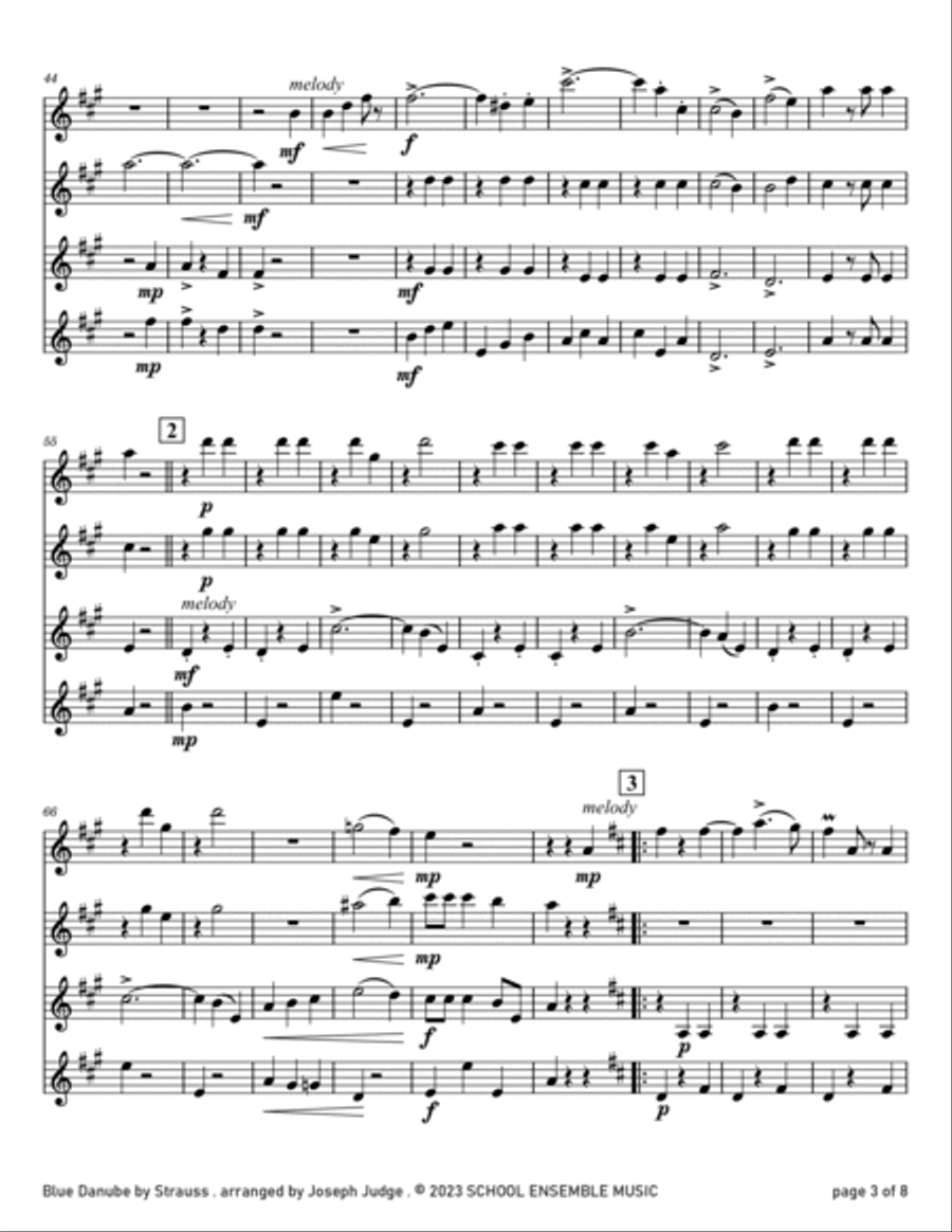 Blue Danube by Strauss for Clarinet Quartet in Schools Clarinet Quartet scores gallery preview page 3