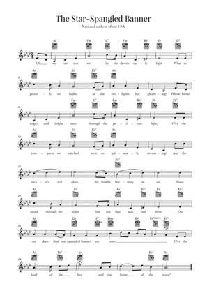 The Star Spangled Banner (National Anthem of the USA) - Guitar - A-flat Major