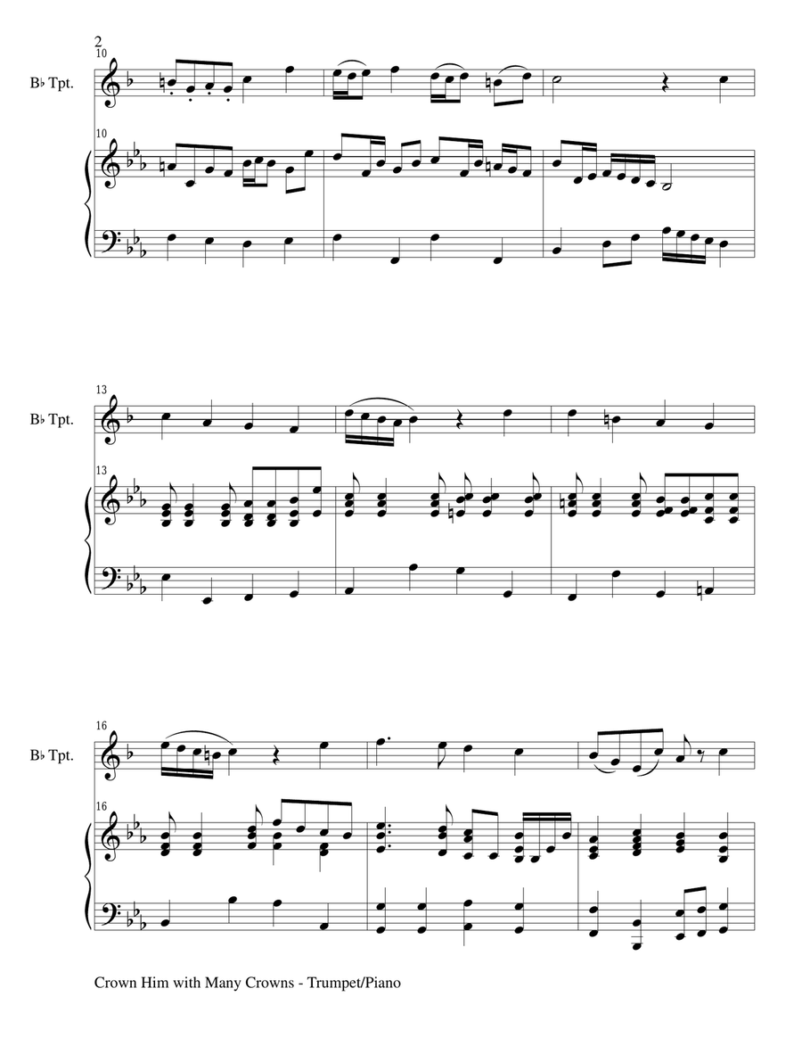 CROWN HIM WITH MANY CROWNS (Duet – Bb Trumpet and Piano/Score and Parts) Trumpet Duet scores gallery preview page 2