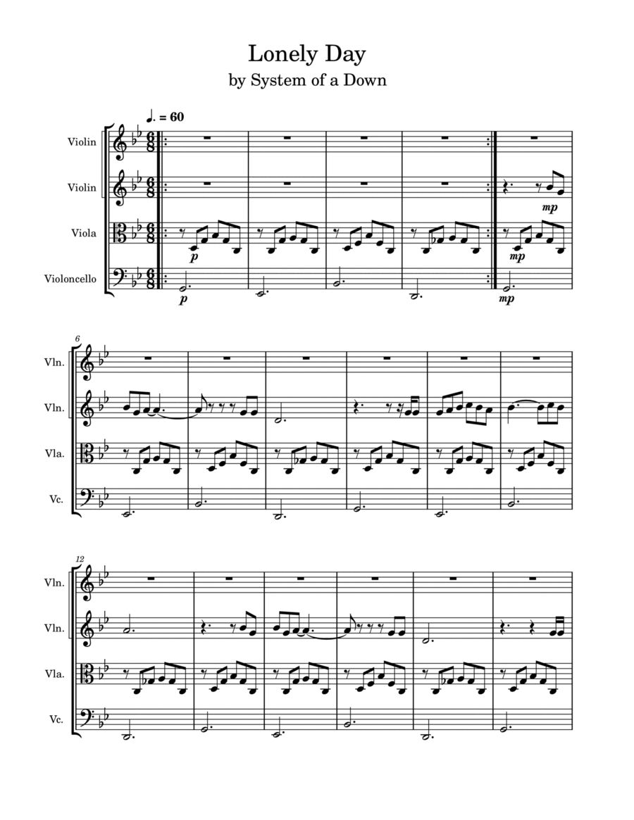 Lonely Day Lonely Day String Quartet scores gallery preview page 1