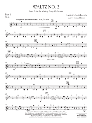 Book cover for Waltz No. 2 (from Suite for Variety Stage Orchestra) (arr. Brown) - Pt.1 - Violin