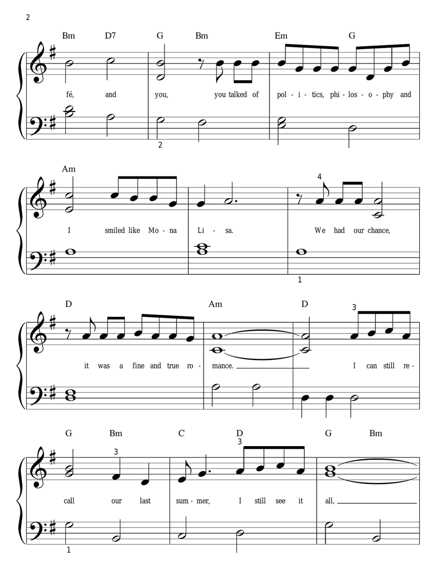 Our Last Summer Easy Piano scores gallery preview page 2