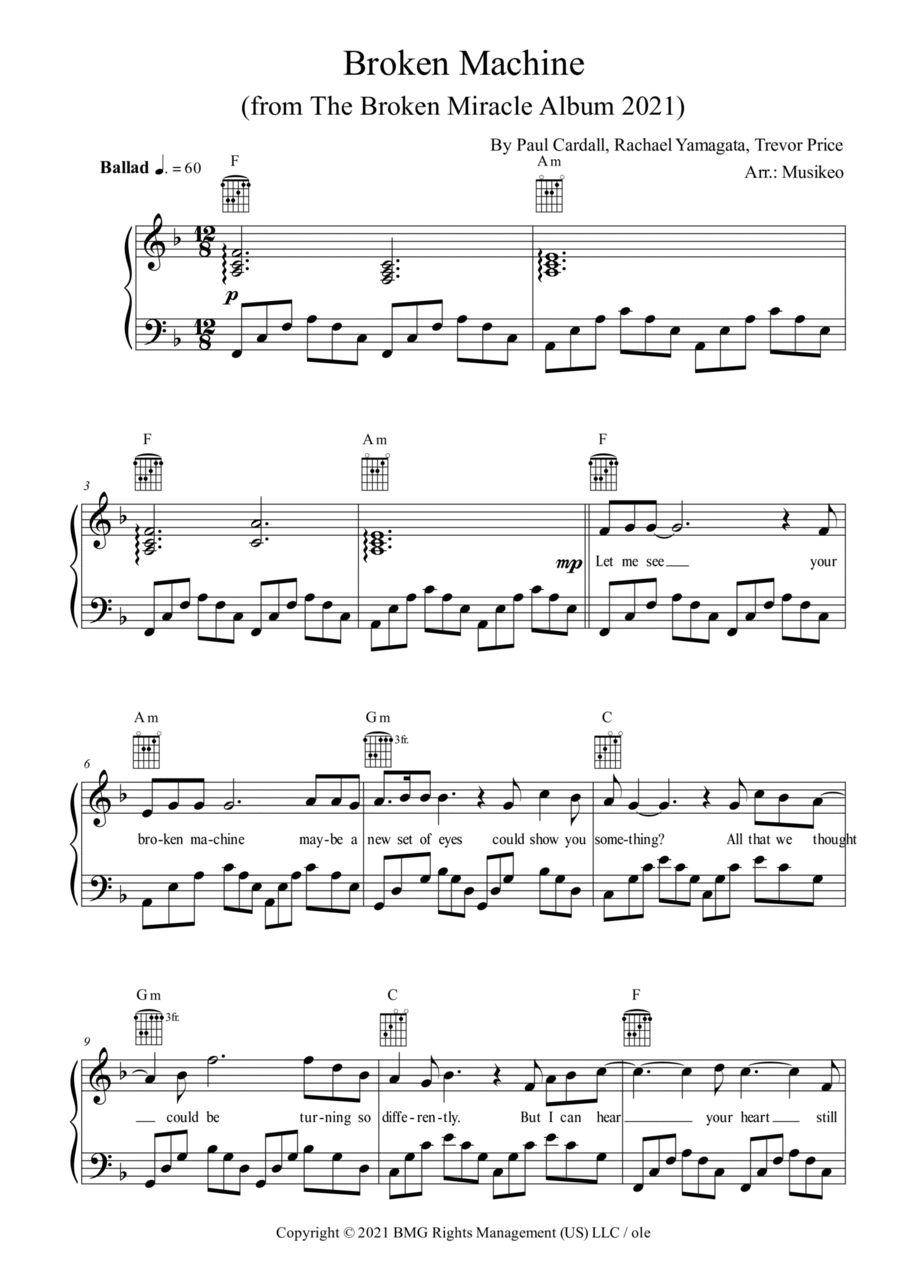 Broken Machine Piano, Vocal, Guitar scores gallery preview page 1