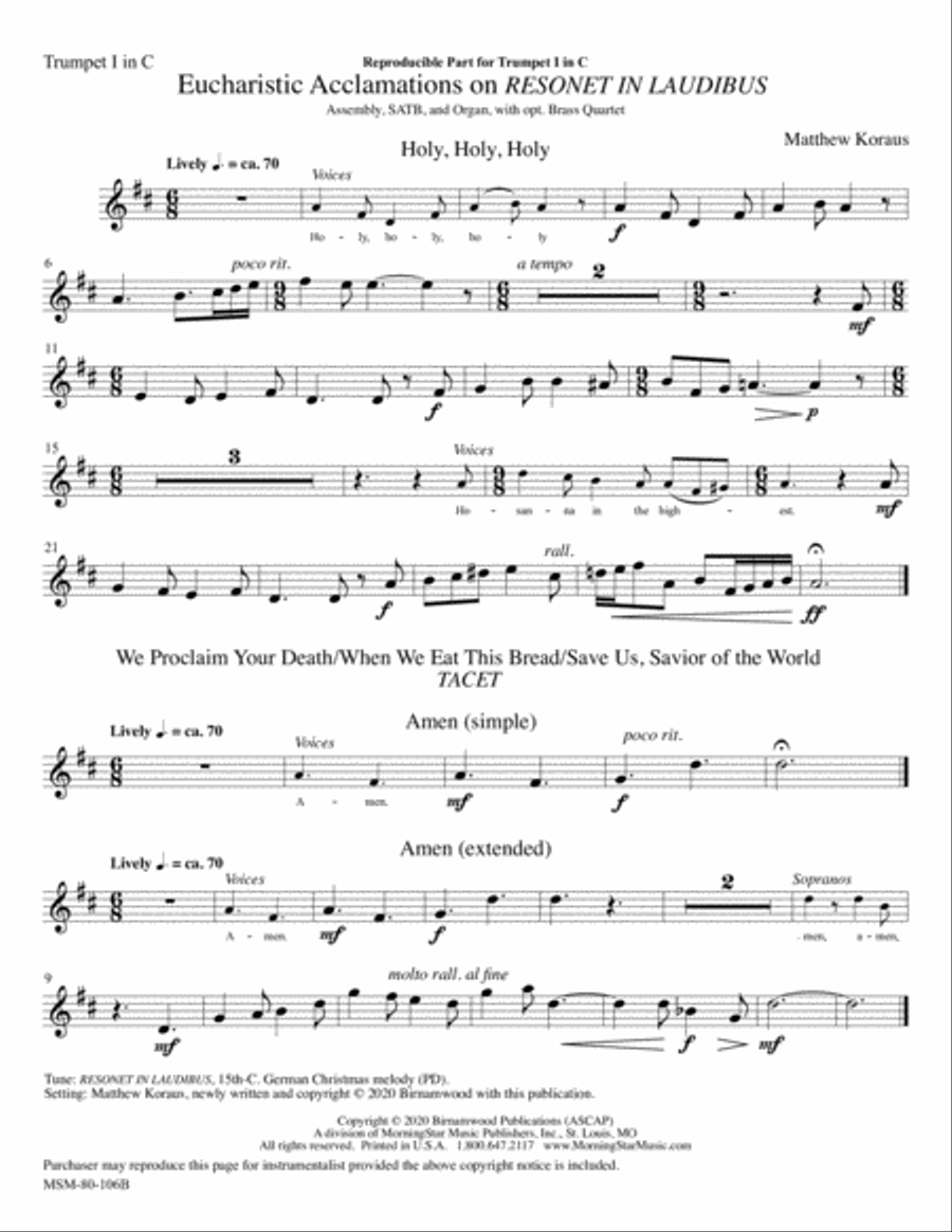 Eucharistic Acclamations on Resonet in Laudibus (Downloadable Instrumental Parts)