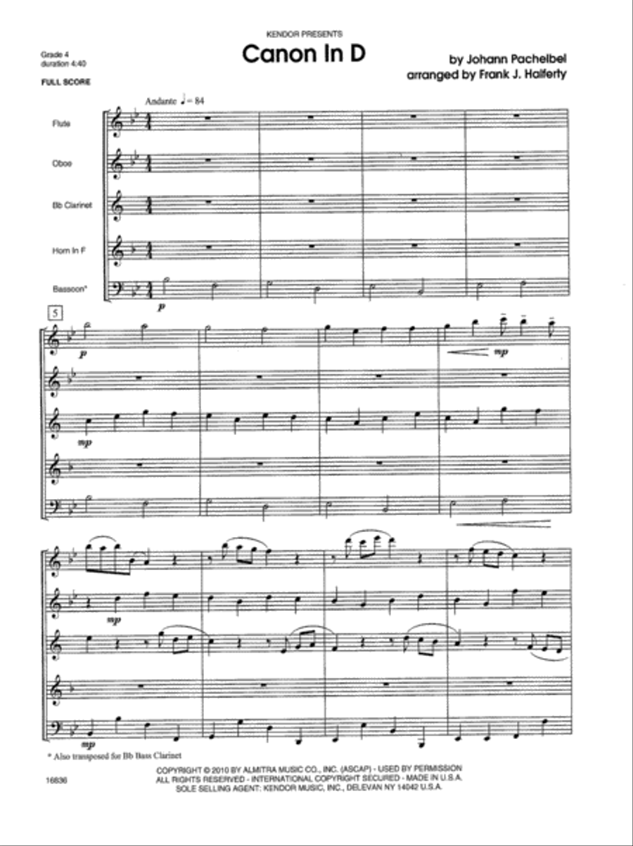Canon In D Woodwind Quintet scores gallery preview page 2