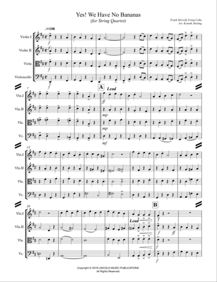 Yes! We Have No Bananas (for String Quartet) String Quartet scores gallery preview page 2