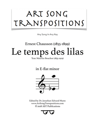 CHAUSSON: Le temps des lilas (transposed to E-flat minor)