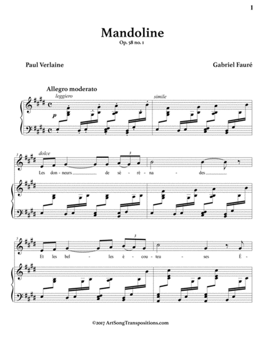 FAURÉ: Mandoline, Op. 58 no. 1 (transposed to E major)