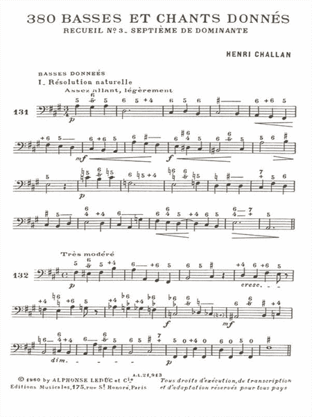 380 Basses Et Chants Donnes - Volume 3, Septiemes De Dominante - 3a