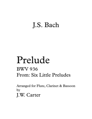 Prelude, BWV 936, By J.S. Bach, arranged for Flute, Clarinet & Bassoon