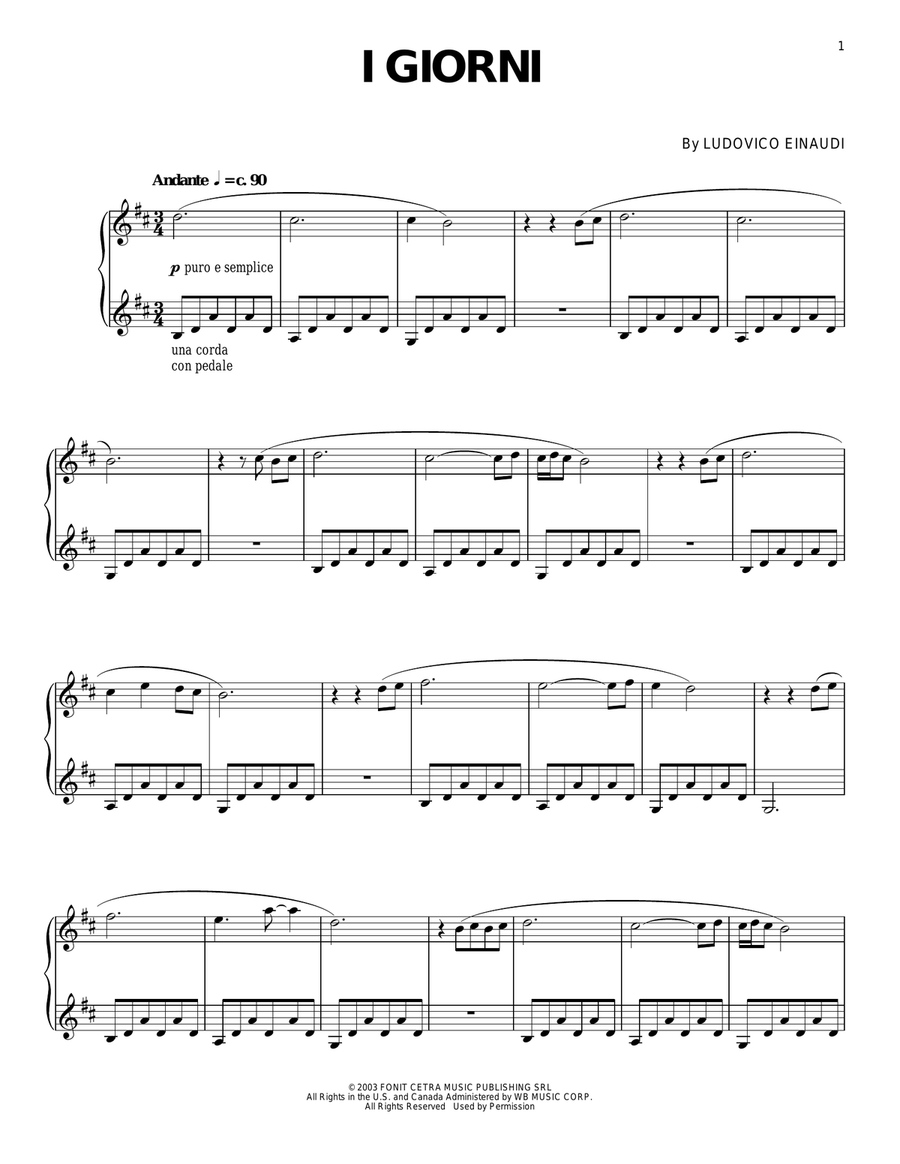I Giorni Piano Solo scores gallery preview page 1