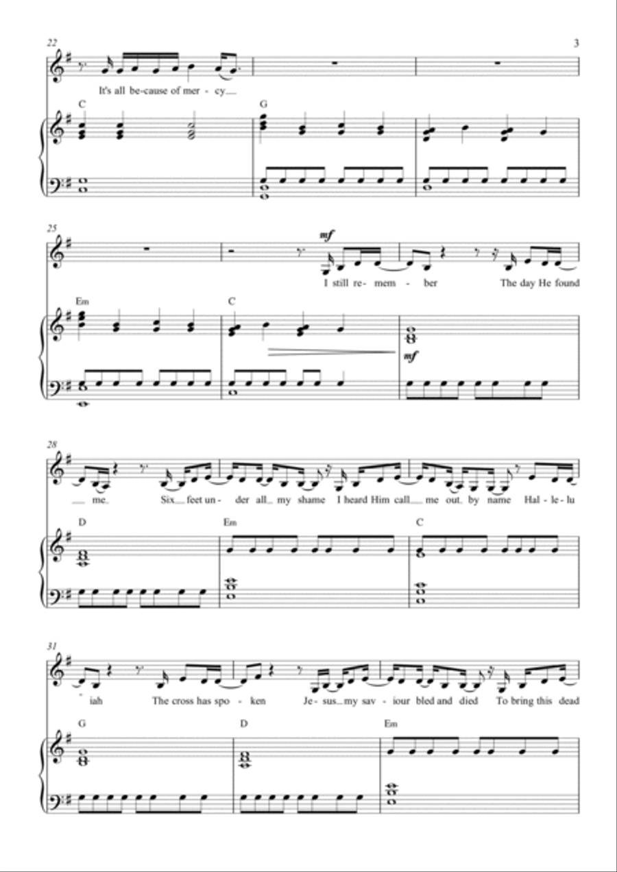 All Because Of Mercy Piano, Vocal, Guitar scores gallery preview page 3