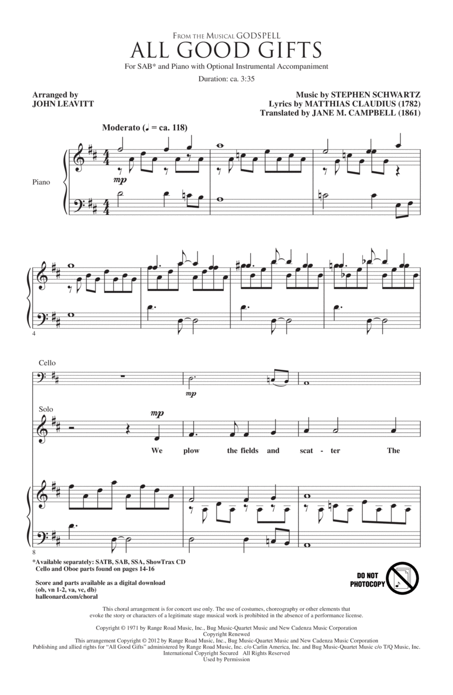 All Good Gifts 3-Part scores gallery preview page 1