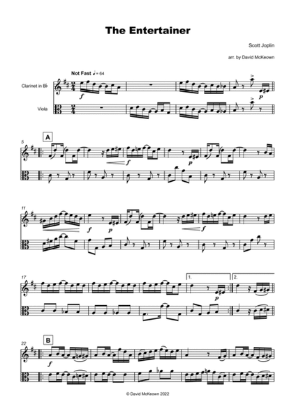 The Entertainer by Scott Joplin, Clarinet and Viola Duet