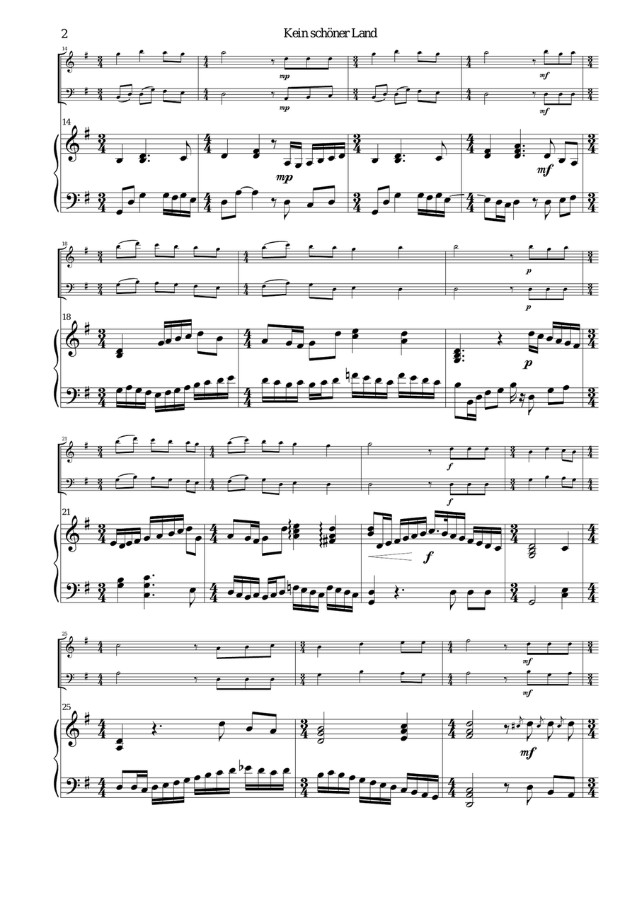 Kein schöner Land for flute, cello and piano Small Ensemble scores gallery preview page 2