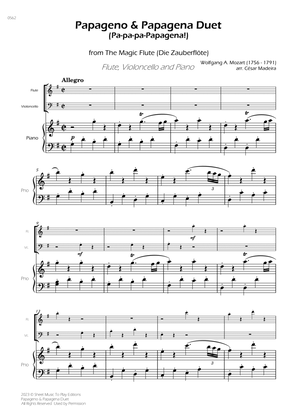 Papageno and Papagena Duet - Flute, Cello and Piano (Full Score) - Score Only