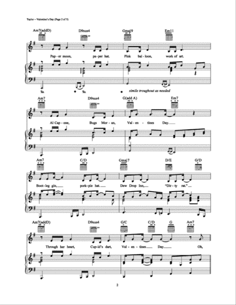 Valentine's Day Valentine's Day Piano, Vocal, Guitar scores gallery preview page 2