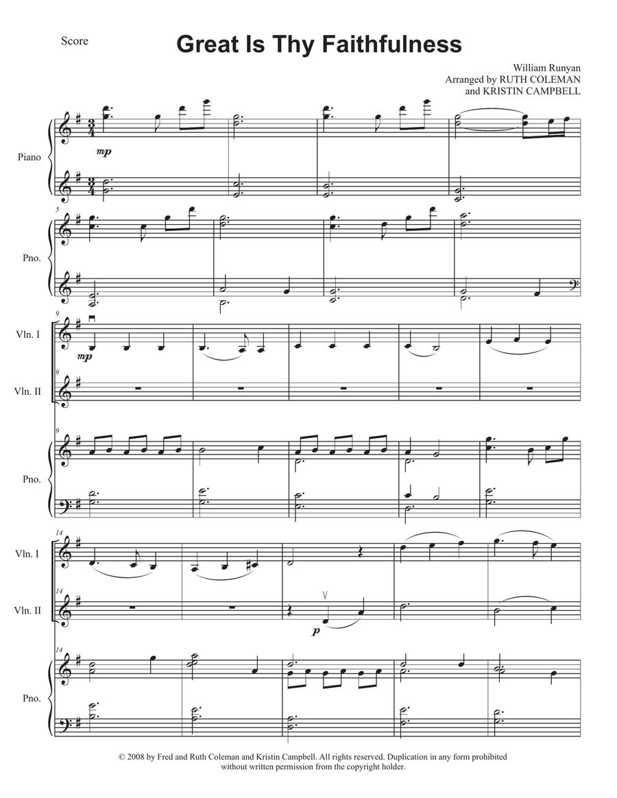 Great Is Thy Faithfulness - Violin Duet String Duet scores gallery preview page 2