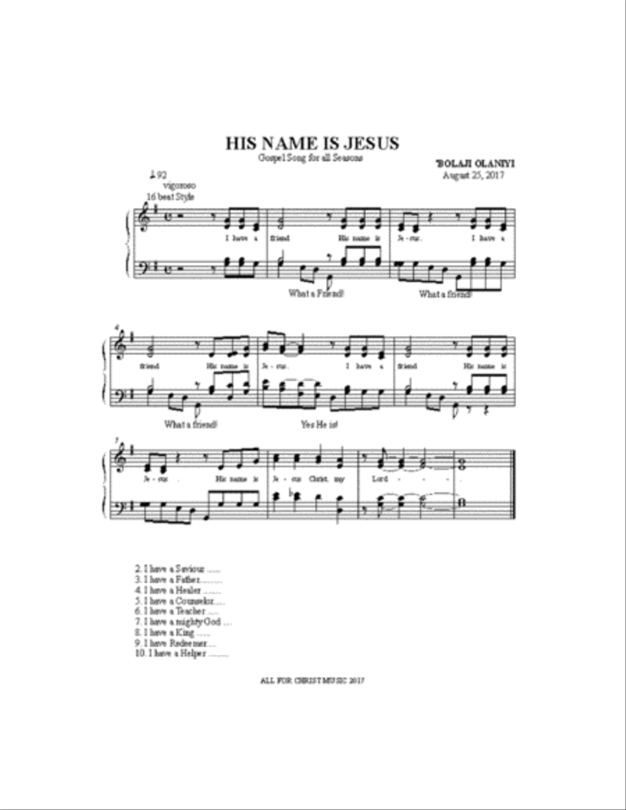 HIS NAME IS JESUS HIS NAME IS JESUS 4-Part scores gallery preview page 1