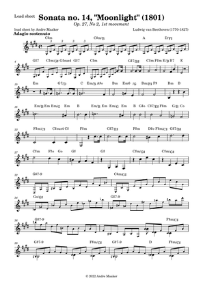 Ludwig van Beethoven - Sonata no. 14 - Moonlight op. 27, no 2, 1st movement - lead sheet
