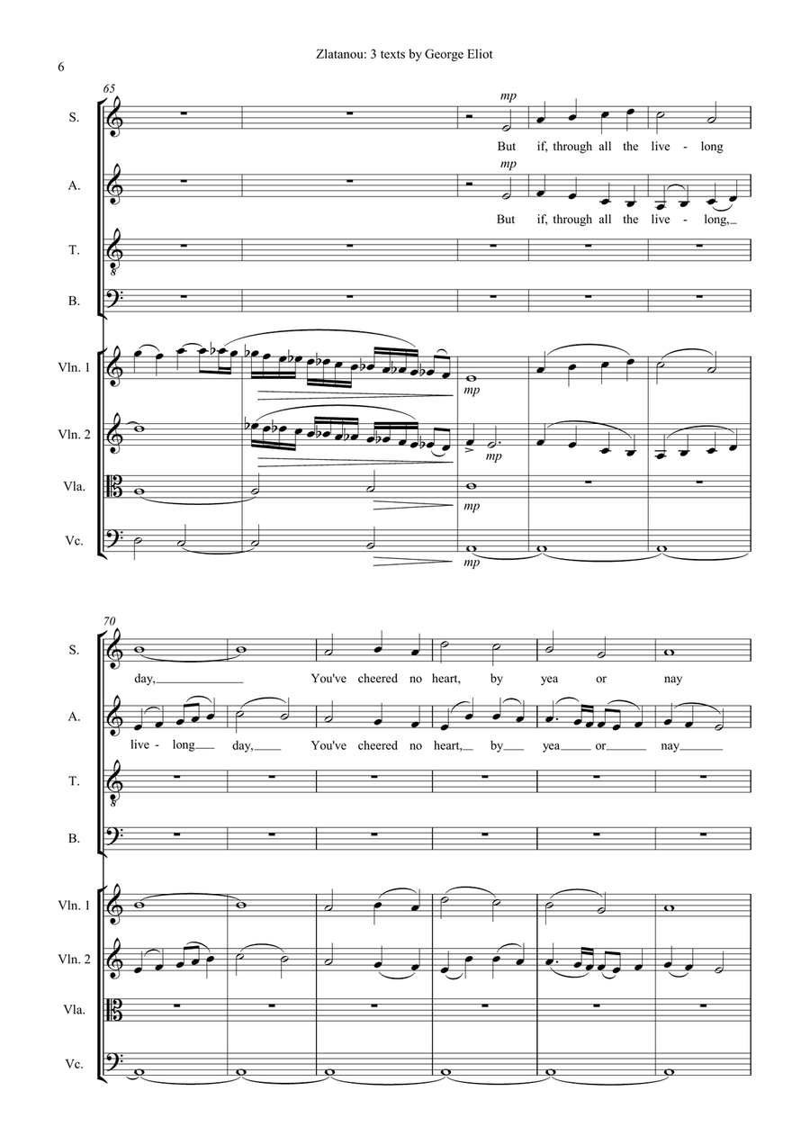 THREE TEXTS BY GEORGE ELIOT, for SATB choir ang strings 4-Part scores gallery preview page 6