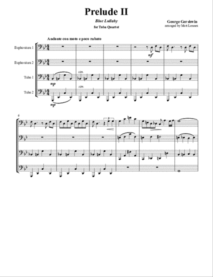 Prelude II Blue Lullaby for Tuba Quartet