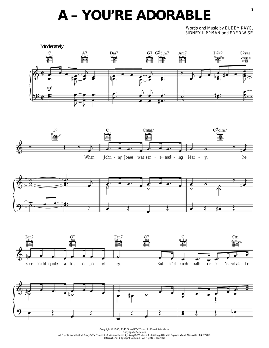 A - You're Adorable A - You're Adorable Piano, Vocal, Guitar scores gallery preview page 1