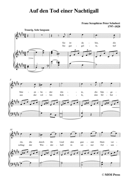 Schubert-Auf den Tod einer Nachtigall,in c sharp minor,for Voice&Piano image number null