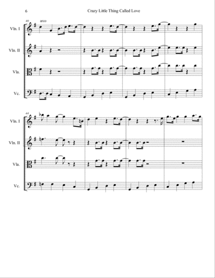 Crazy Little Thing Called Love String Quartet scores gallery preview page 6