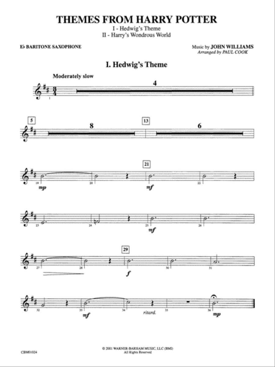 Harry Potter, Themes from: E-flat Baritone Saxophone