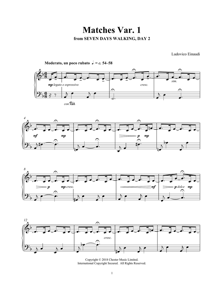 Matches Var. 1 (from Seven Days Walking: Day 2) Piano Solo scores gallery preview page 1