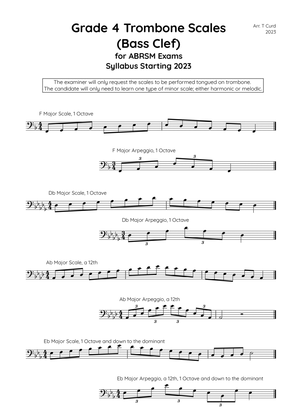 Trombone Scales (bass clef) Grade 4. For the new ABRSM Syllabus from 2023.