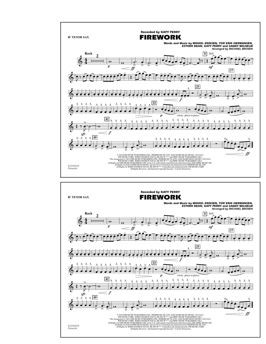 Firework - Bb Tenor Sax Marching Band scores gallery preview page 1