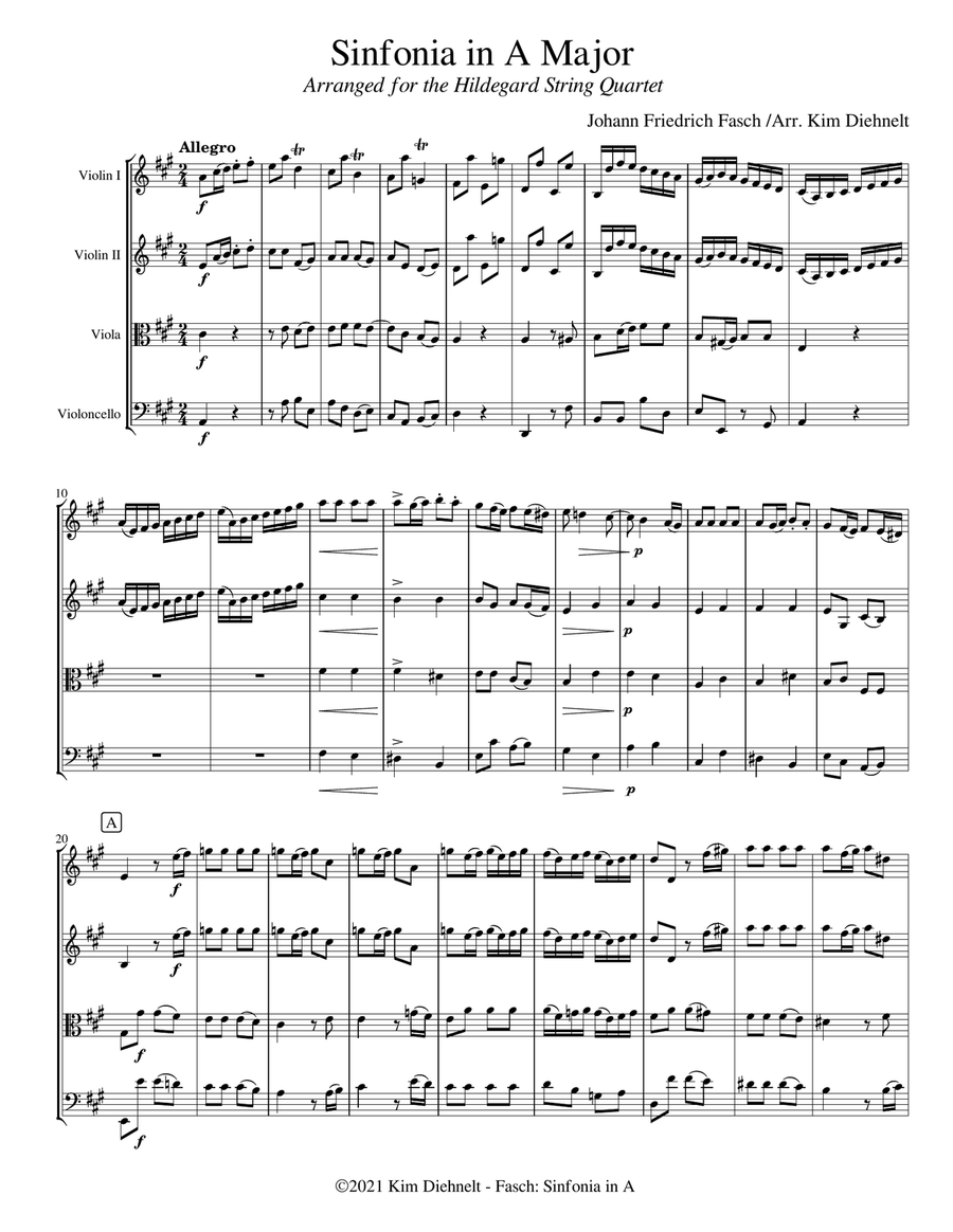 Fasch: Sinfonia in A Major (Arr. Diehnelt, for String Quartet) String Quartet scores gallery preview page 2