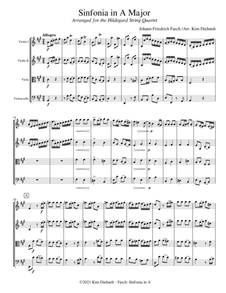 Fasch: Sinfonia in A Major (Arr. Diehnelt, for String Quartet) image number null