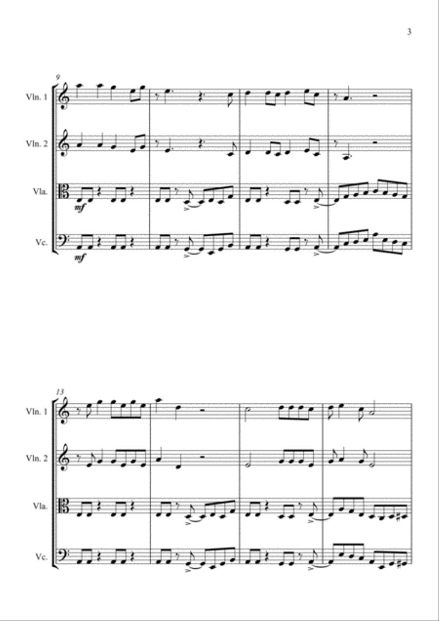 Smoke On The Water String Quartet scores gallery preview page 3