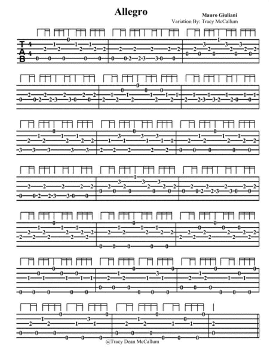 Allegro Mauro Giuliani Variation Guitar Tablature Classical Guitar scores gallery preview page 1