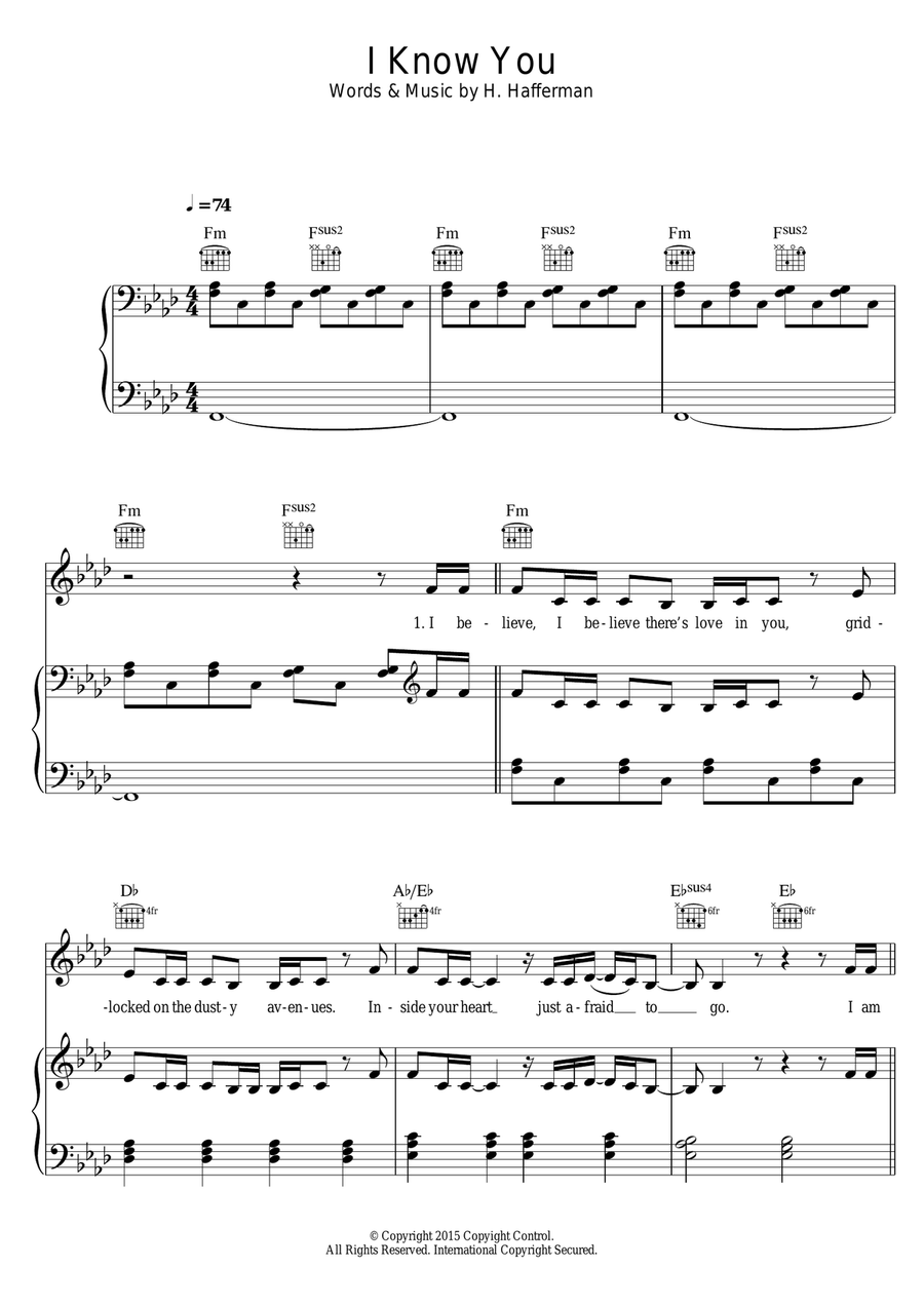 I Know You (from 'Fifty Shades Of Grey') Piano, Vocal scores gallery preview page 1
