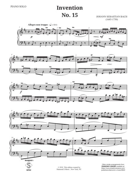 2-Part Invention No. 15 in B minor by J.S. BACH, BWV 772 for Solo Piano image number null