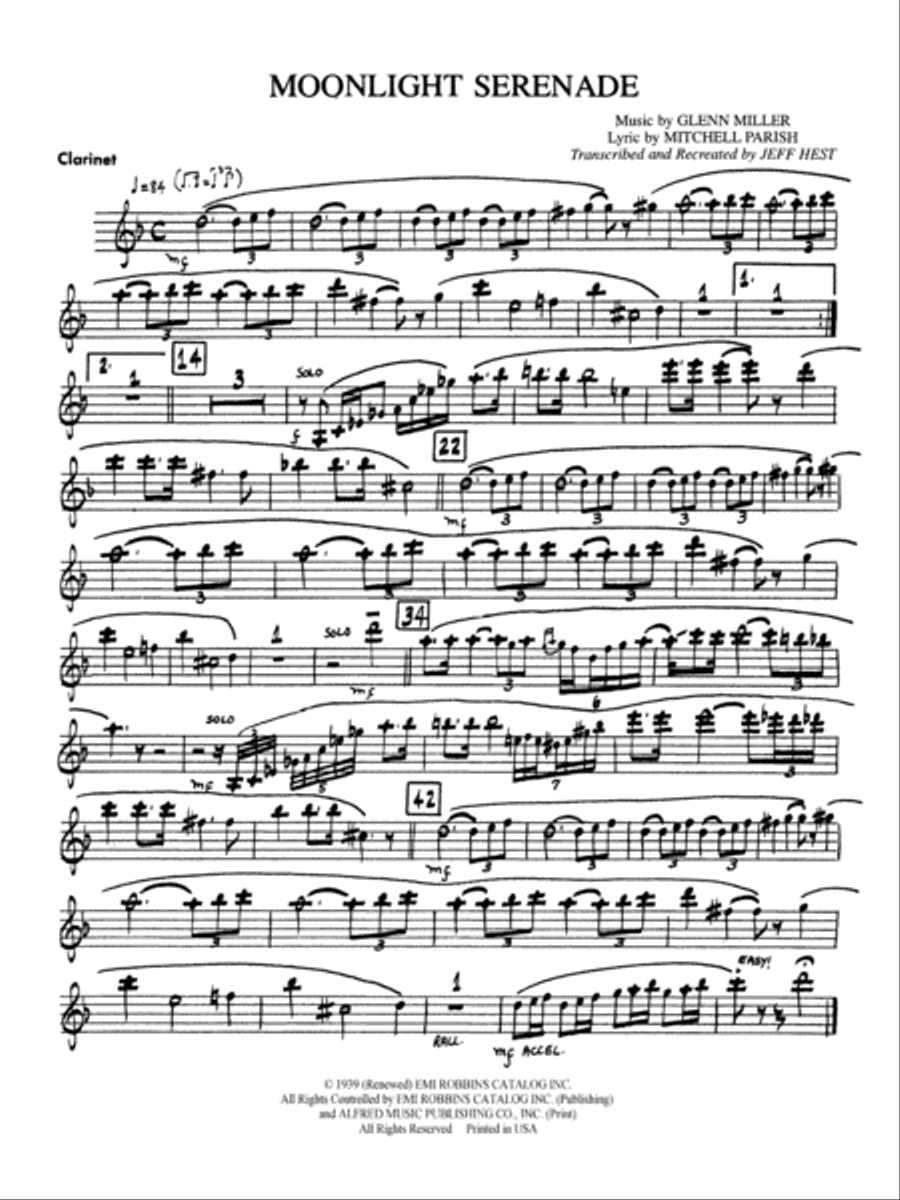 Moonlight Serenade: 1st B-flat Clarinet Jazz Ensemble scores gallery preview page 1