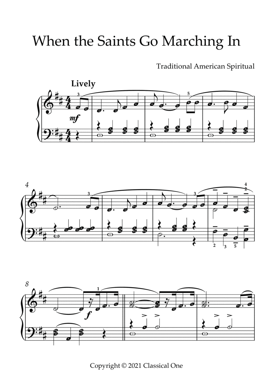 Traditional American Spiritual - When the Saints Go Marching In(With Note name) Easy Piano scores gallery preview page 1