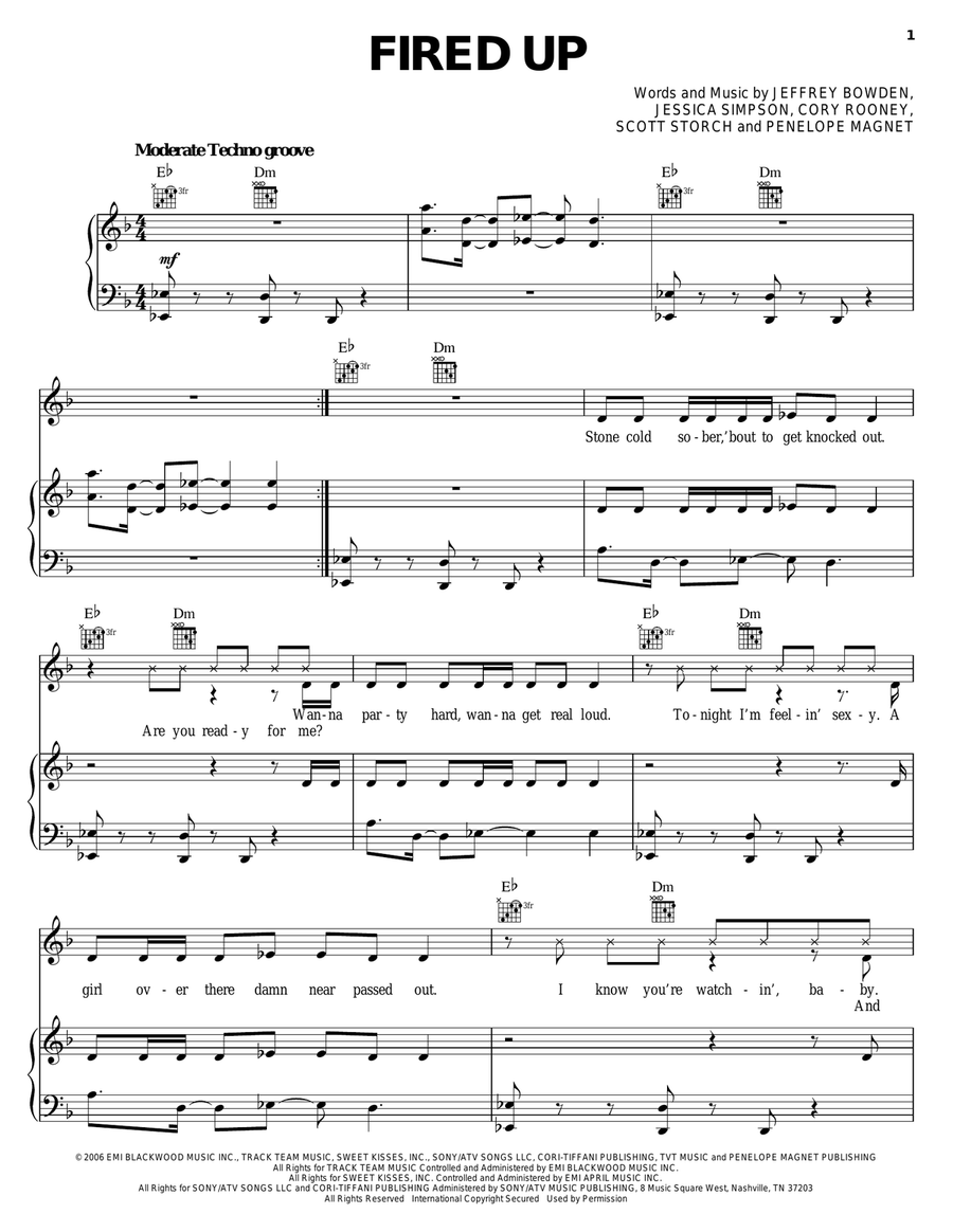Fired Up Fired Up Piano, Vocal, Guitar scores gallery preview page 1