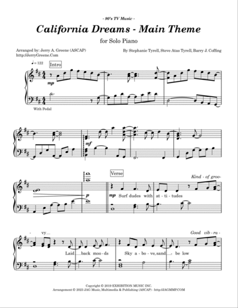 California Dreams - Main Theme Piano Solo scores gallery preview page 2