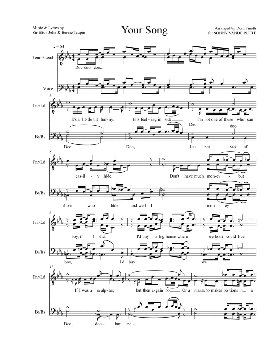 Your Song TTBB scores gallery preview page 1
