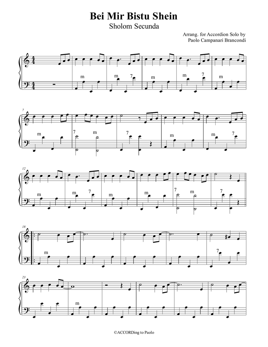 Bei Mir Bistu Shein, Yiddish song, Germanized in 