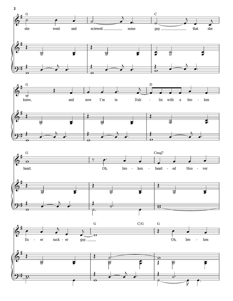 Broken Hearted Hoover Fixer Sucker Guy Piano, Vocal scores gallery preview page 2