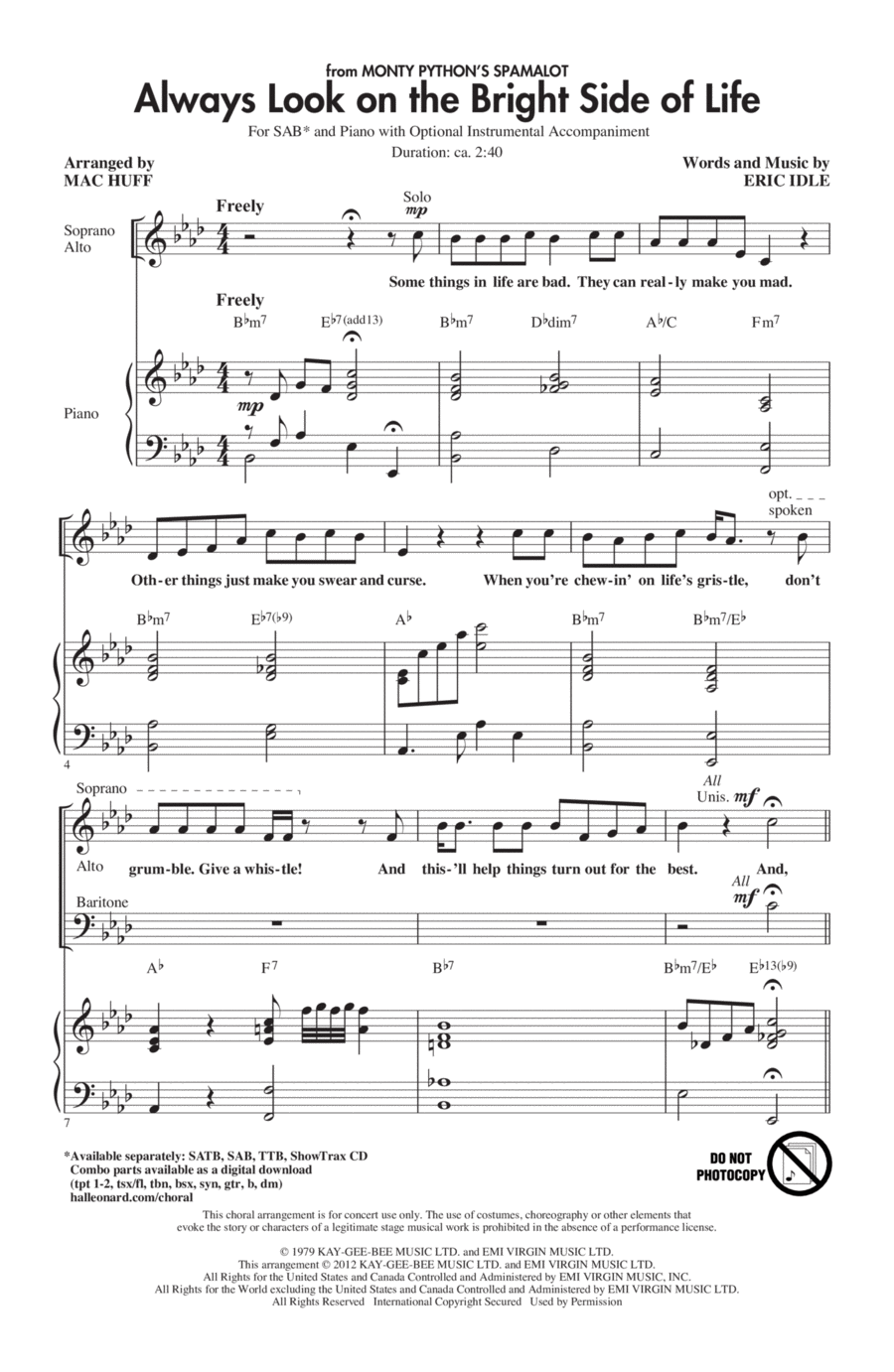 Always Look On The Bright Side Of Life 3-Part scores gallery preview page 1